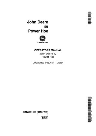 John Deere 49 Power Hoe Operator’s Manual Instant Download (Publication No.OMW451159)