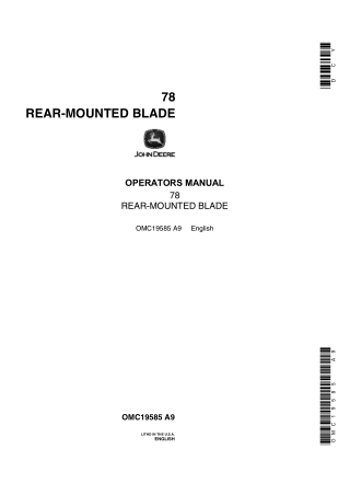 John Deere 78 Rear-Mounted Blade Operator’s Manual Instant Download (Publication No.OMC19585)