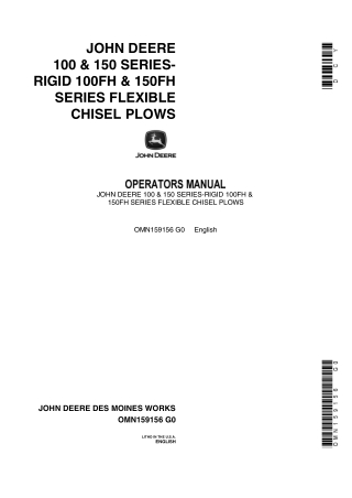 John Deere 100 and 150 Series-Rigid 100FH and 150FH Series Flexible Chisel Plows Operator’s Manual Instant Download (Pub