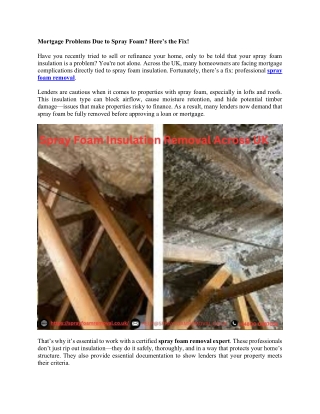 Mortgage Problems Due to Spray Foam? Here’s the Fix!