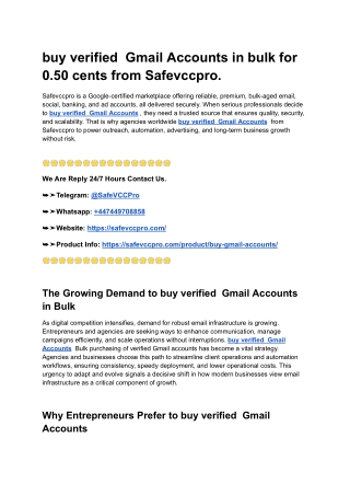 How to Buy verified  Gmail Accounts in bulk for 0.9870 cents from Safevccpro.