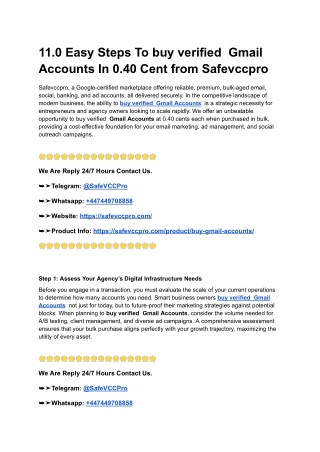 11.0 Easy Steps To buy verified  Gmail Accounts In 0.40 Cent from Safevccpro