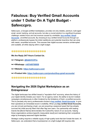 Fabulous: Buy Verified Gmail Accounts under 1 Dollar On A Tight Budget - Safevcc