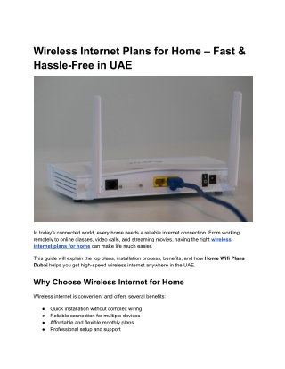 Wireless Internet Plans for Home – Fast & Hassle-Free in UAE