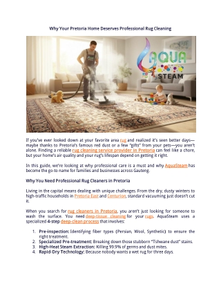 Why Your Pretoria Home Deserves Professional Rug Cleaning