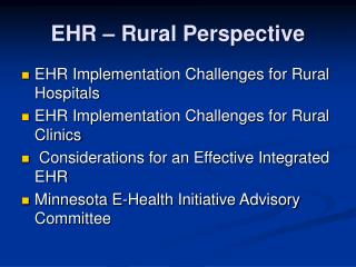 EHR – Rural Perspective