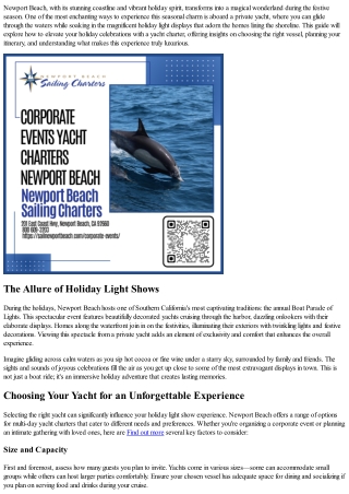 A Guide to Holiday Light Shows via Private Yacht in Newport Beach