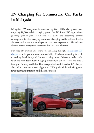 EV Charging for Commercial Car Parks in Malaysia