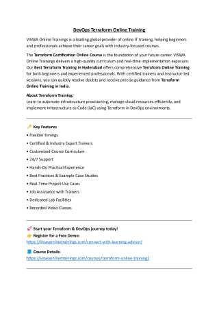DevOps Terraform Online Coaching Classes In India, Hyderabad