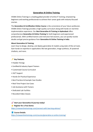 Generative AI Online Training & Real Time Support From India, Hyderabad