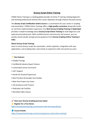 Groovy Script Online Training Institute From India - VISWA Online Trainings