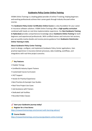 Guidewire Policy Center Online Coaching Classes In India, Hyderabad