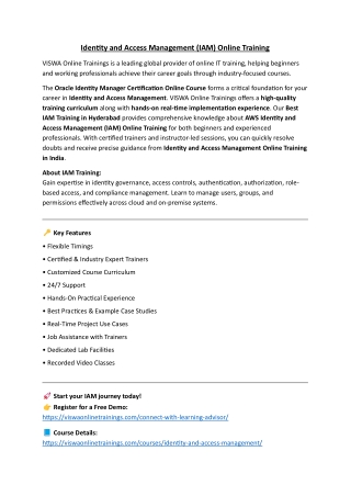 Identity and Access Management Online Training by Real-time Trainer in India