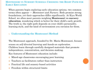 Montessori vs Nursery Schools: Choosing the Right Path for Early Education