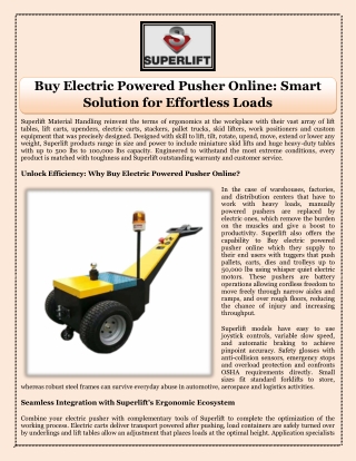 Buy Electric Powered Pusher Online Smart Solution for Effortless Loads