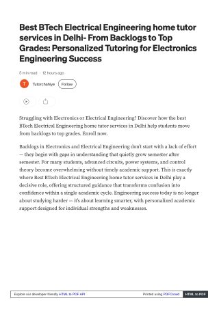 Best BTech Electrical Engineering home tutor services in Delhi