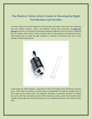 The Modern Tattoo Artist’s Guide to Choosing the Right Pen Machine and Needles