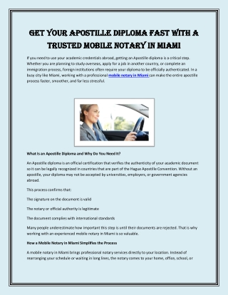 Get Your Apostille Diploma Fast with a Trusted Mobile Notary in Miami