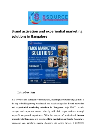 Brand activation and experiential marketing solutions in Bangalore