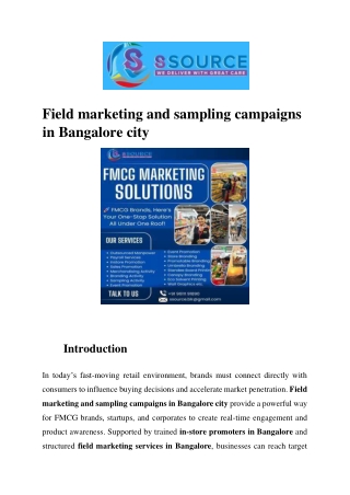 Field marketing and sampling campaigns in Bangalore city