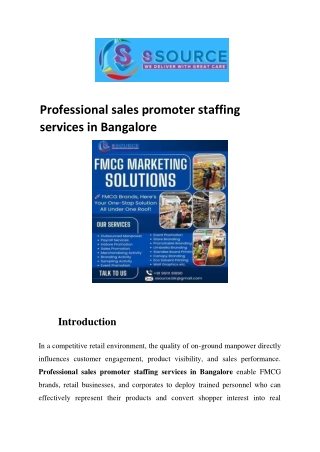 Professional sales promoter staffing services in Bangalore