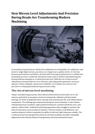 How Micron-Level Adjustments And Precision Boring Heads Are Transforming Modern Machining