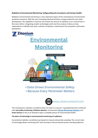 Radiation Environmental Monitoring: Safeguarding the Ecosystem and Human Health