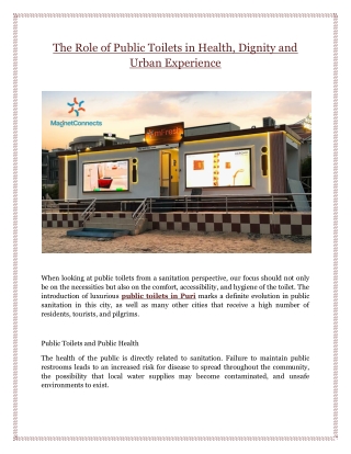 The Role of Public Toilets in Health, Dignity and Urban Experience