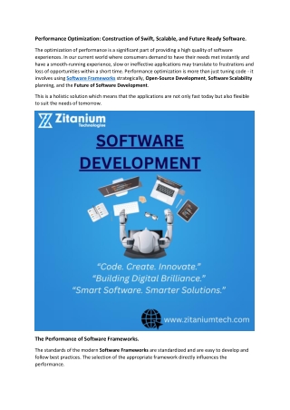 Performance Optimization: Construction of Swift, Scalable, and Future Ready Soft