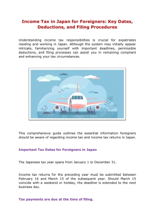 Income Tax in Japan for Foreigners Key Dates, Deductions, and Filing Procedures