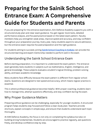 Quality Training for Young Defence Aspirants