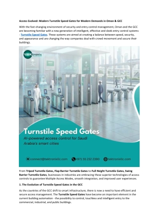 Access Evolved - Modern Turnstile Speed Gates for Modern Demands in Oman & GCC