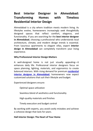 Best Interior Designer in Ahmedabad for Home Interiors