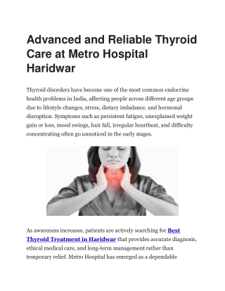 Best Thyroid Treatment in Haridwar | Metro Hospital