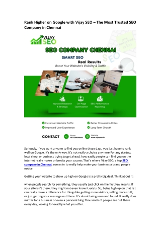 Rank Higher on Google with Vijay SEO – The Most Trusted SEO Company in Chennai