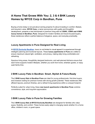 Home That Grows With You| 2, 3 & 4 BHK Luxury Homes by WYCE Corp in Bavdhan Pune