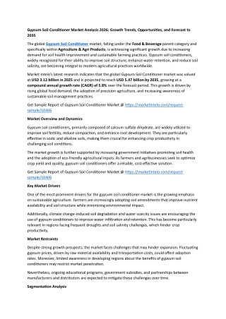 Gypsum Soil Conditioner Market Analysis 2026: Growth Trends, Opportunities