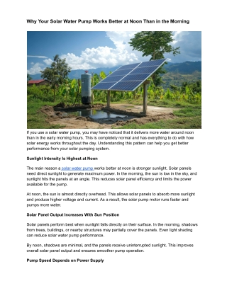 Why Your Solar Water Pump Works Better at Noon Than in the Morning