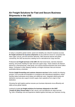 Air Freight Solutions for Fast and Secure Business Shipments in the UAE