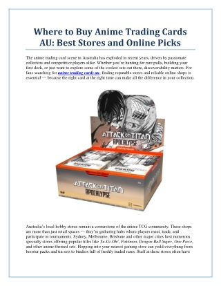 Where to Buy Anime Trading Cards AU: Best Stores and Online Picks