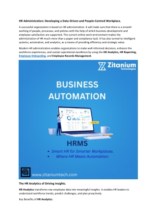 HR Administration: Developing a Data-Driven and People-Centred Workplace