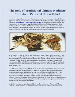 The Role of Traditional Chinese Medicine Toronto in Pain and Stress Relief