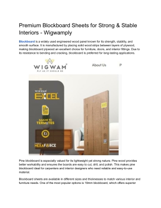 Premium Blockboard Sheets for Strong & Stable Interiors - Wigwamply