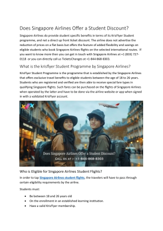  1-844-868-8303 Can students get discounts on Singapore flights?