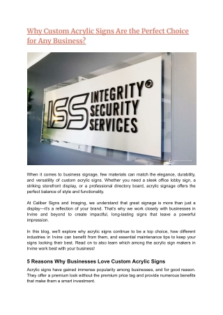 Why Custom Acrylic Signs Are the Perfect Choice for Any Business?