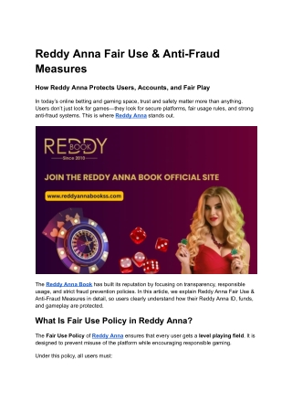 Reddy Anna Fair Use & Anti-Fraud Measures