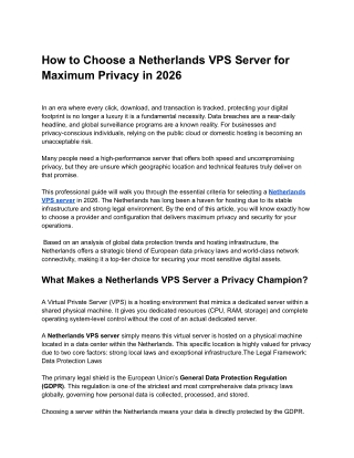 How to Choose a Netherlands VPS Server for Maximum Privacy in 2026