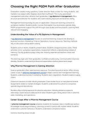 Choosing the Right PGDM Path After Graduation