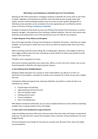 Why Hiring a Local Handyman in Nashville Saves You Time & Money