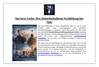 Karriere-Turbo - Ihre Sicherheitsdienst Fortbildung bei TSA!